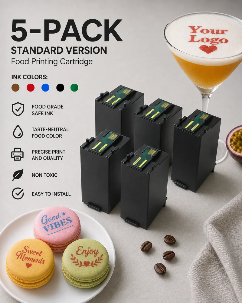 5er Paket braune Patronen Coloranino® Kaffeedrucker / Bierdrucker / Latte Art Drucker - (1 Gratis Patrone) - Standard Version