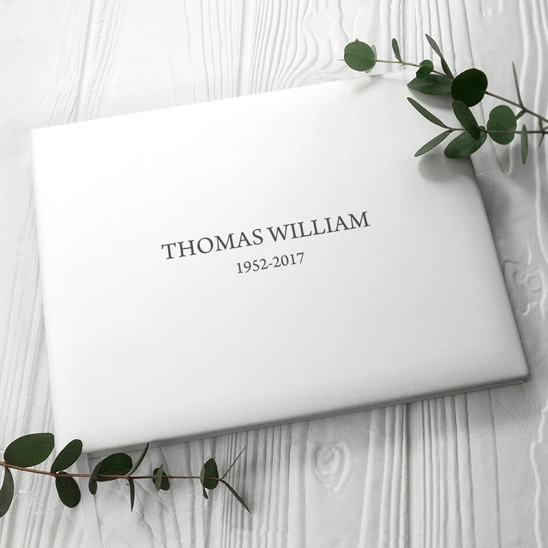 Personalised Engraved White Leather Memoriam Book