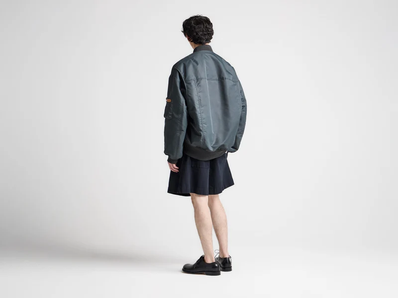 MENS OVERSIZED TIPPED HEM BOMBER JACKET IN DARK GREY