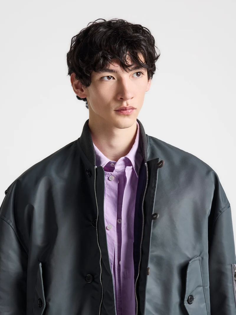 MENS OVERSIZED TIPPED HEM BOMBER JACKET IN DARK GREY