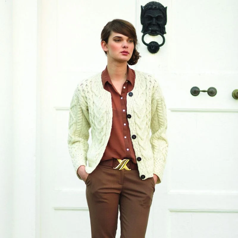 Ladies Boyfriend Aran Cable Knit Cardigan