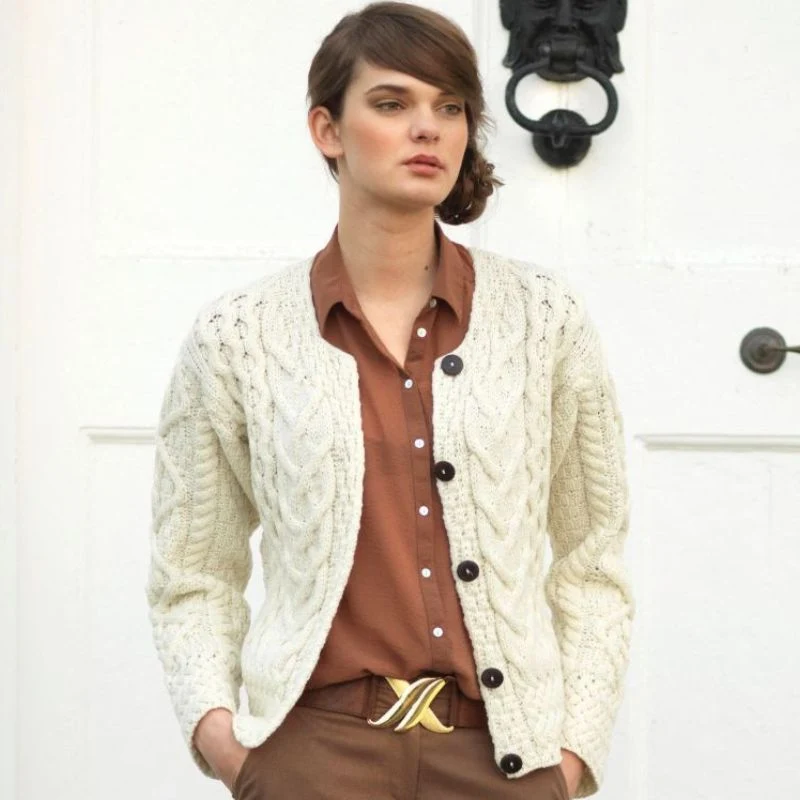 Ladies Boyfriend Aran Cable Knit Cardigan