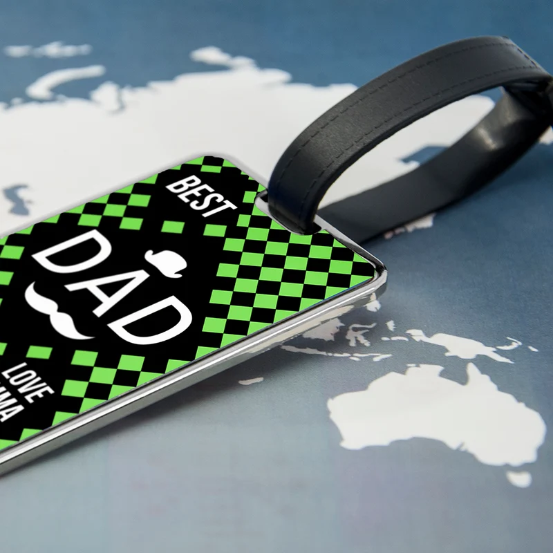 Personalised Chequered World's Best Dad Luggage Tag