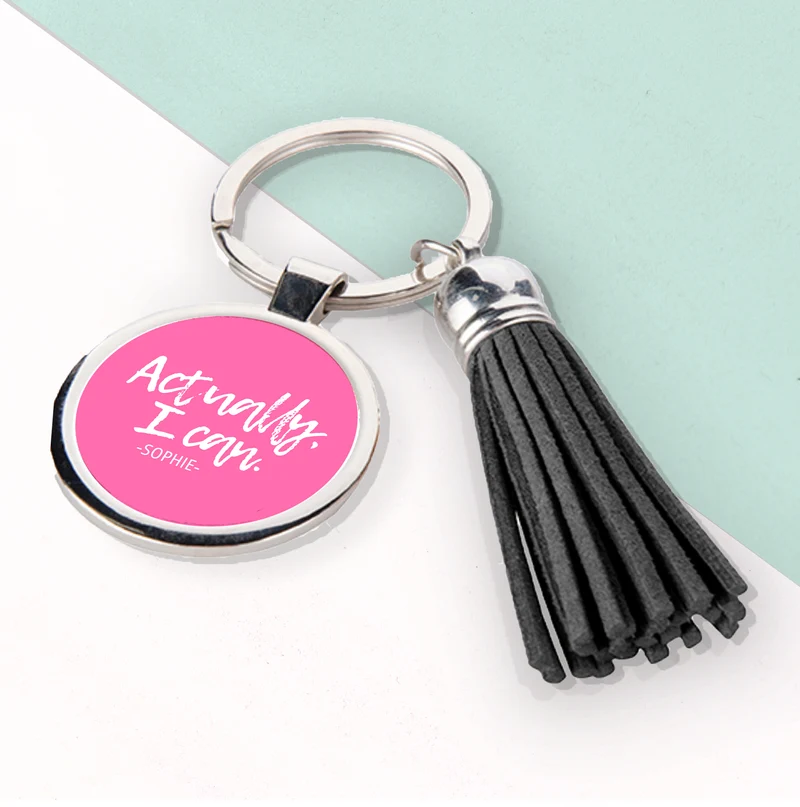 Personalised Actually I Can Handwritten Tassle Keyring