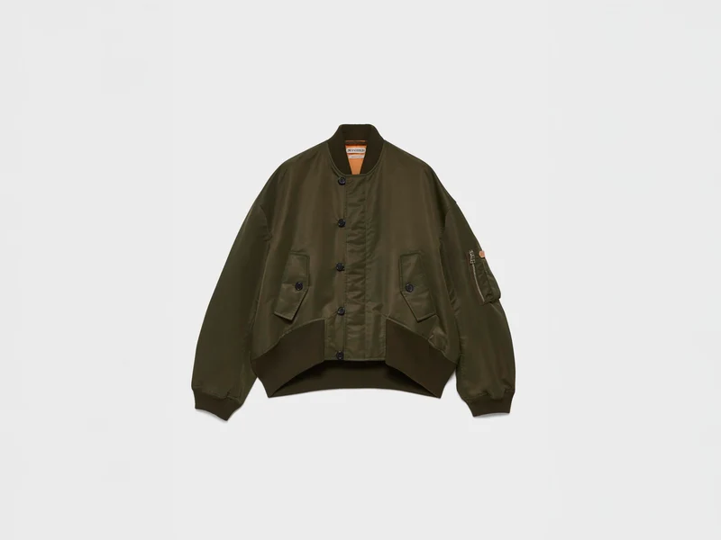 WOMENS OVERSIZED TIPPED HEM BOMBER JACKET IN MILITARY GREEN