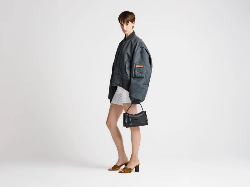 WOMENS OVERSIZED TIPPED HEM BOMBER JACKET IN DARK GREY