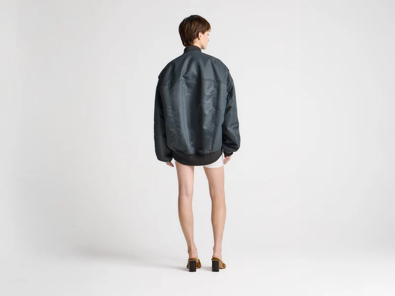 WOMENS OVERSIZED TIPPED HEM BOMBER JACKET IN DARK GREY