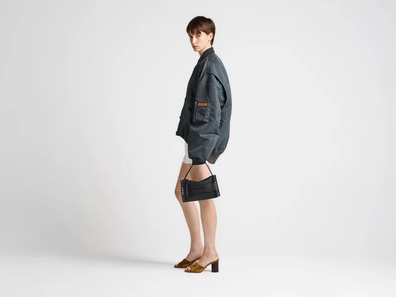 WOMENS OVERSIZED TIPPED HEM BOMBER JACKET IN DARK GREY