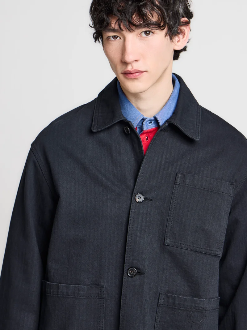 MENS WORKWEAR PATCH POCKET JACKET IN BLACK