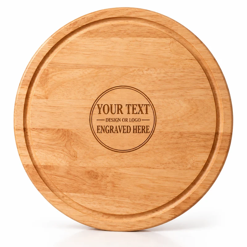 Personalised Round Wooden Chopping Board – Add Your Text, Design or Logo – 30cm