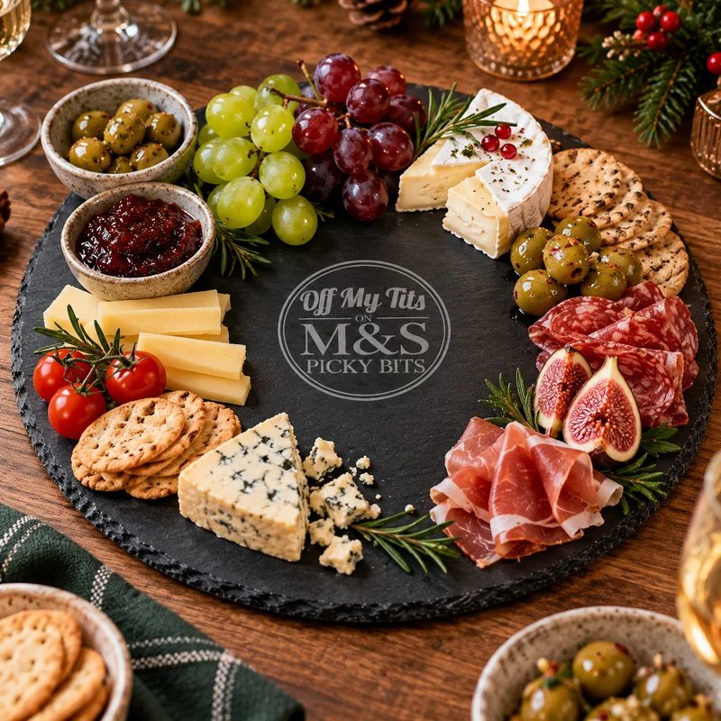 Off My Tits on M&S Picky Bits Round Engraved Slate Serving Board – 33cm