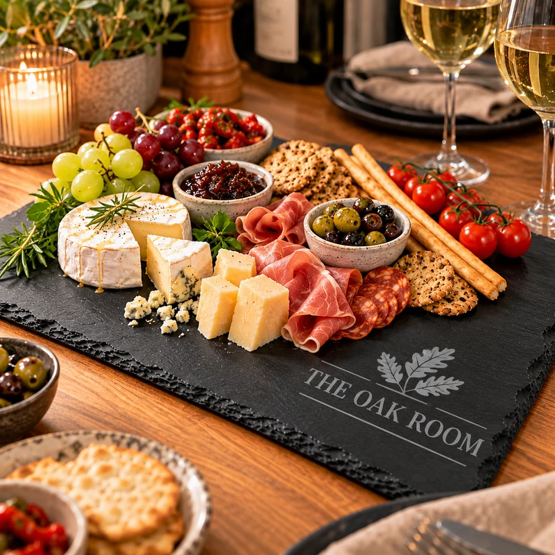 Personalised Engraved Slate Serving Platter – 40 × 30cm – Add Your Text or Logo