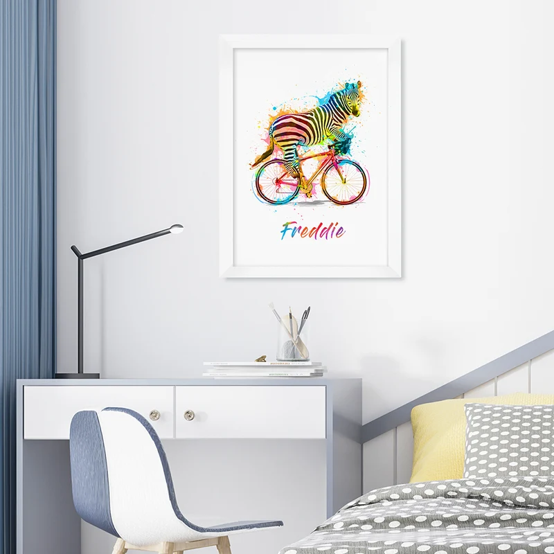 Personalised Personalised Watercolour Zebra Cycling Print