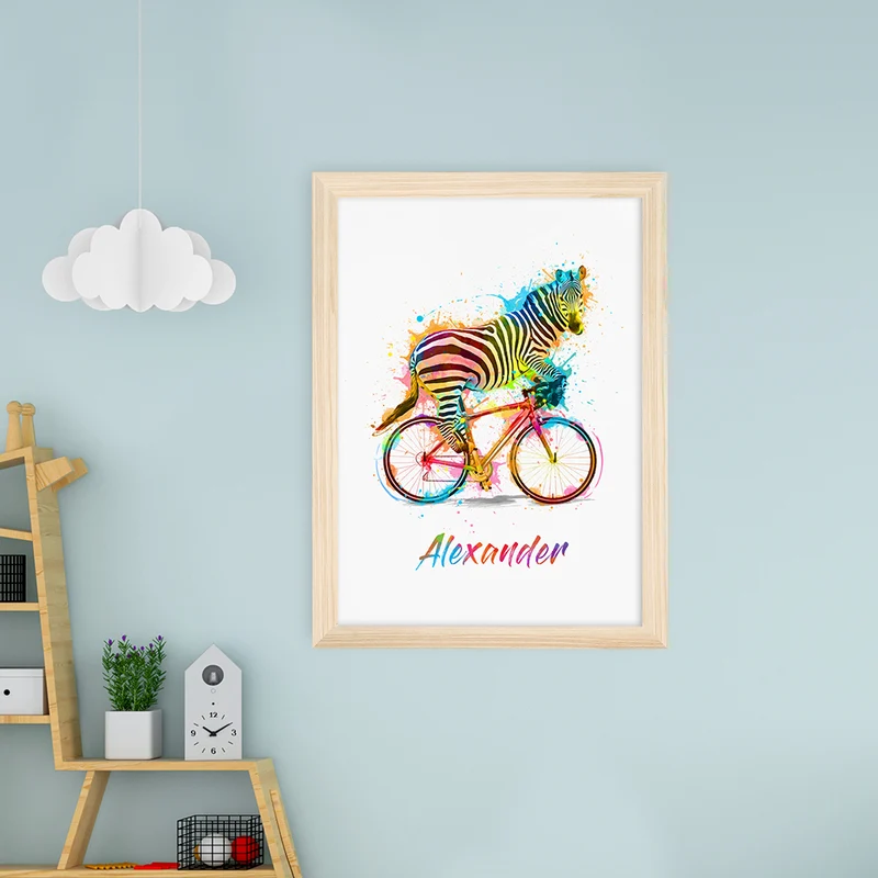 Personalised Personalised Watercolour Zebra Cycling Print