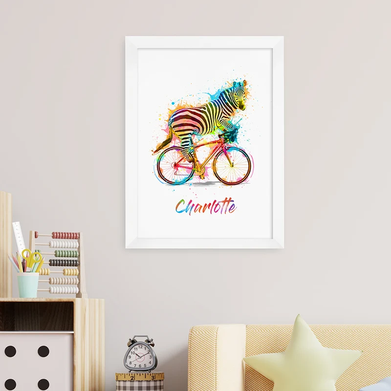 Personalised Personalised Watercolour Zebra Cycling Print