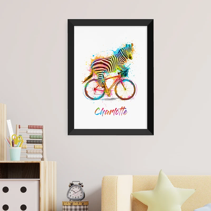 Personalised Personalised Watercolour Zebra Cycling Print
