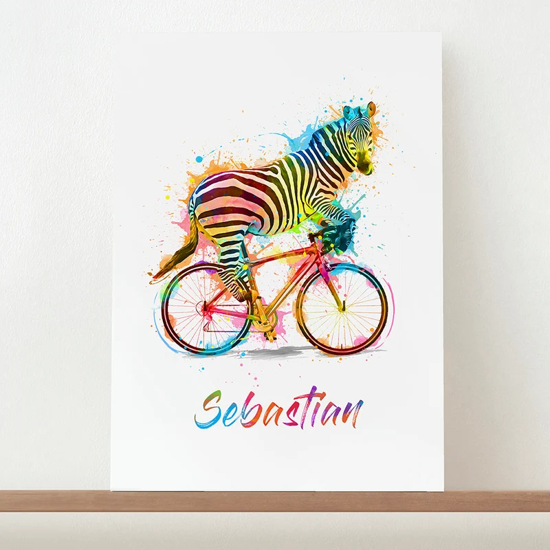 Personalised Personalised Watercolour Zebra Cycling Print