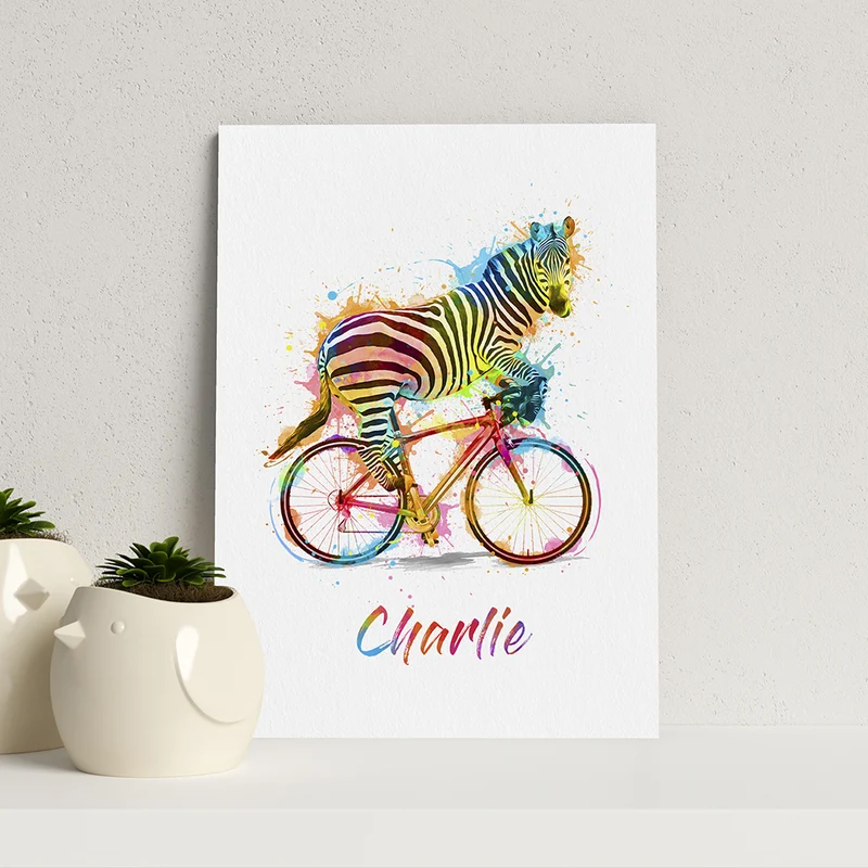 Personalised Personalised Watercolour Zebra Cycling Print