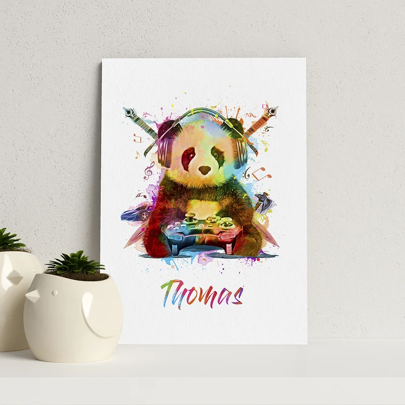 Personalised Personalised Watercolour Panda Gaming Print