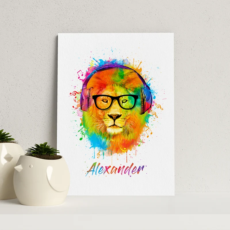 Personalised Personalised Watercolour Lion Wild Side Musical Print