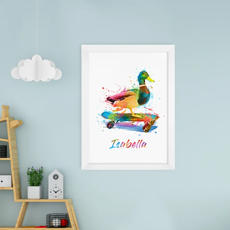 Personalised Personalised Watercolour Duck Skateboarding Print