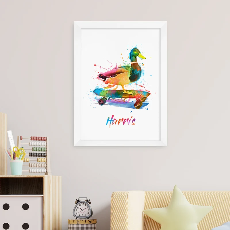 Personalised Personalised Watercolour Duck Skateboarding Print