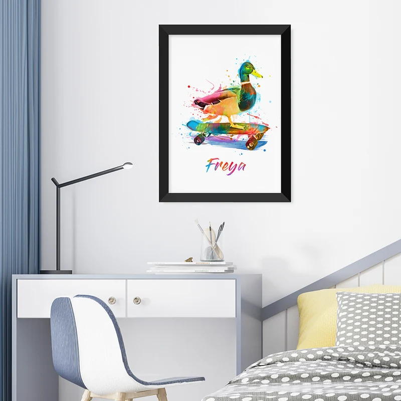 Personalised Personalised Watercolour Duck Skateboarding Print