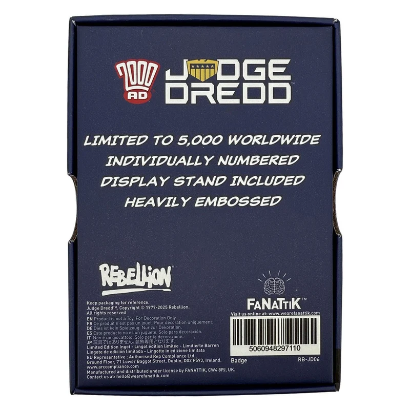 2000 AD Replik Judge Dredd Badge Limited Edition