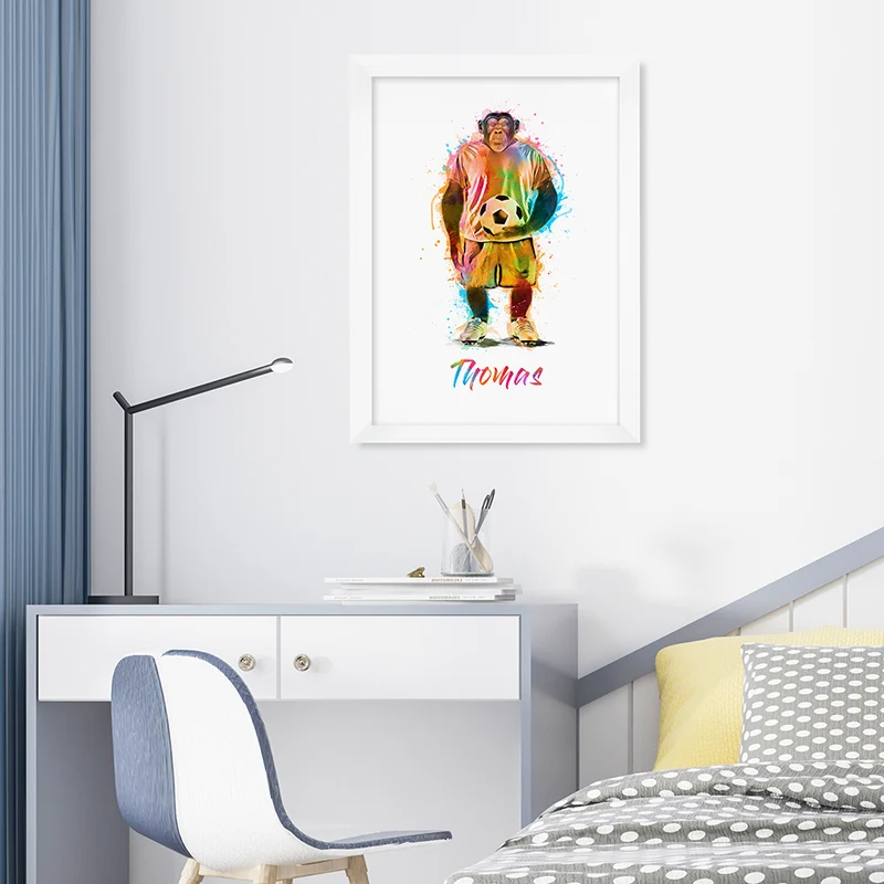 Personalised Personalised Watercolour Chimpanzee Football Print