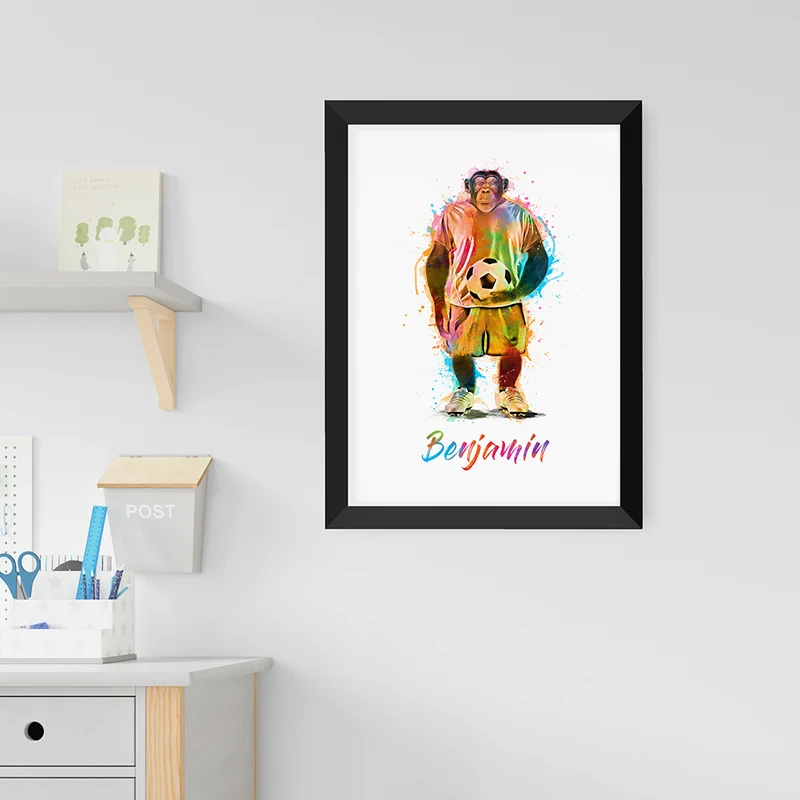Personalised Personalised Watercolour Chimpanzee Football Print