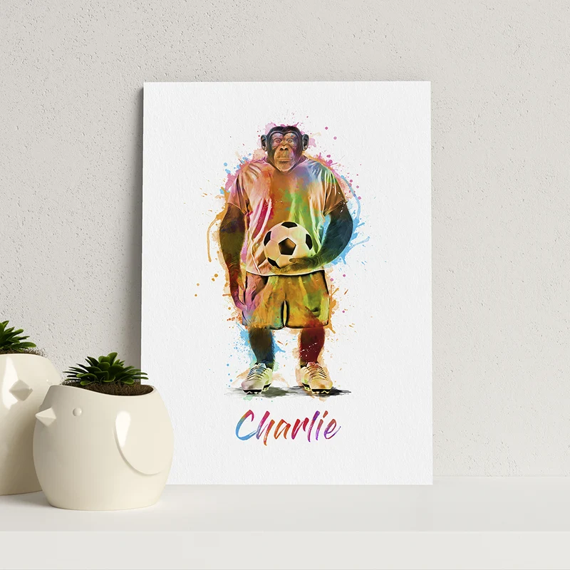 Personalised Personalised Watercolour Chimpanzee Football Print