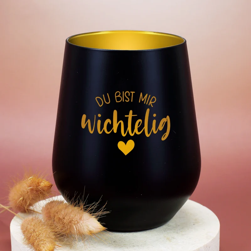 Windlicht 'Du bist mir wichtelig' in Schwarz-Gold & Weiß-Gold | Weihnachtsgeschenk & Wichtelidee