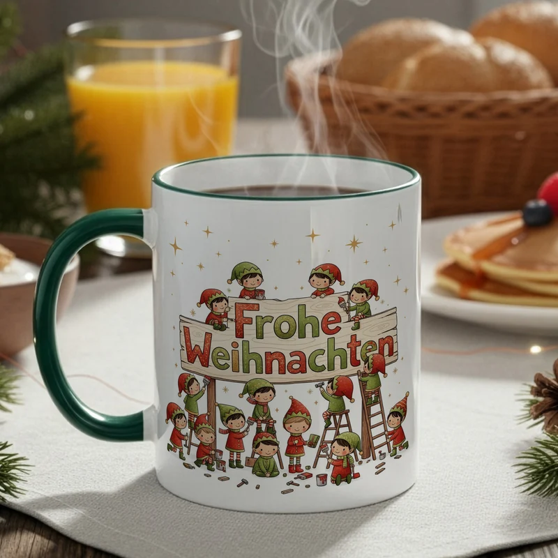 Weihnachtstasse mit Wichtel-Motiv 'Frohe Weihnachten' | Geschenk für Weihnachten & Nikolaus