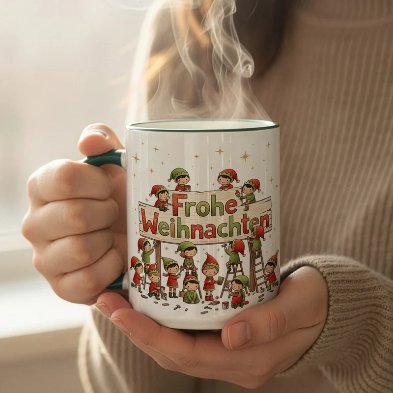 Weihnachtstasse mit Wichtel-Motiv 'Frohe Weihnachten' | Geschenk für Weihnachten & Nikolaus