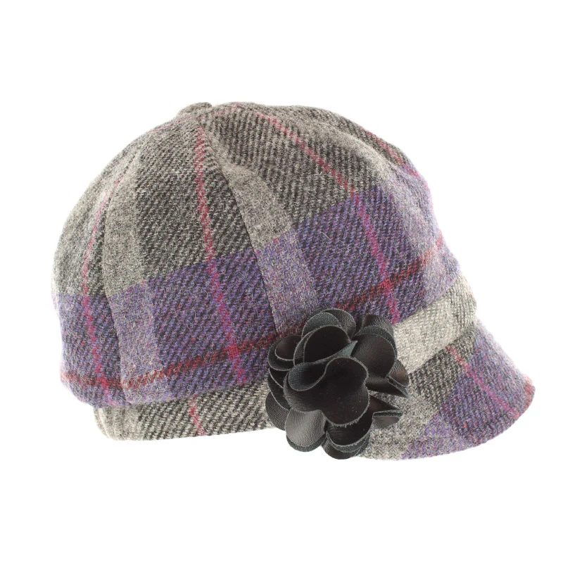 Ladies Mucros Newsboy Cap | Premium Tweed Purple Check
