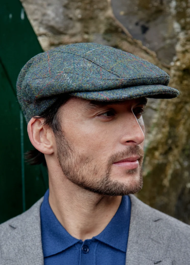 Driving Cap Sea Green & Blue Windowpane