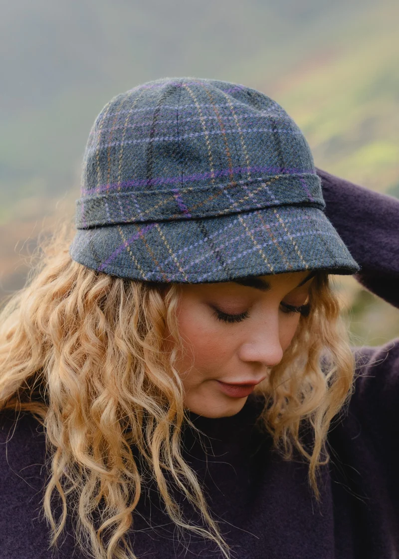 Ladies Tweed Hat Blue Green | Purple Overchecks