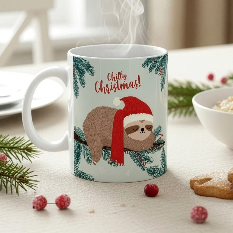 Weihnachtstasse mit Faultier & Spruch 'Chilly Christmas!' | Lustige Geschenkidee zu Weihnachten