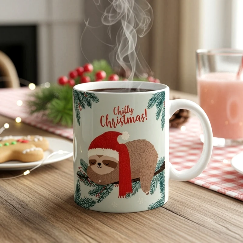 Weihnachtstasse mit Faultier & Spruch 'Chilly Christmas!' | Lustige Geschenkidee zu Weihnachten