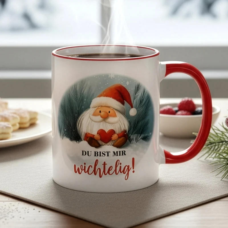 Keramiktasse mit Wichtel & Spruch 'Du bist mir wichtelig!' | Wichtelgeschenk zu Weihnachten