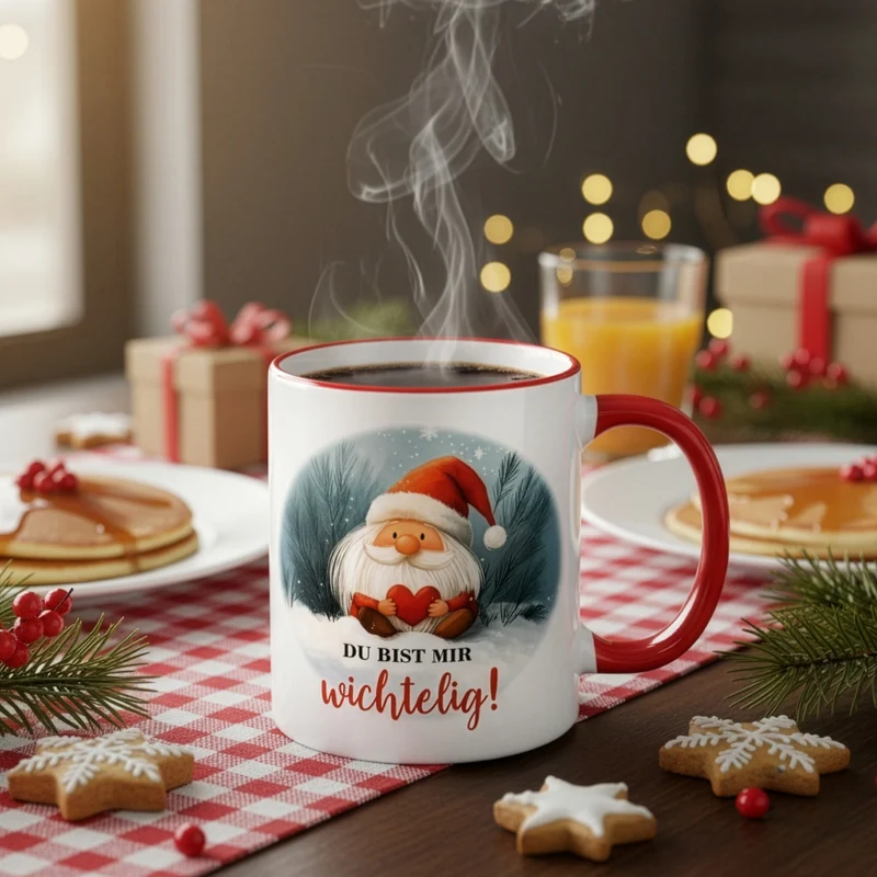 Keramiktasse mit Wichtel & Spruch 'Du bist mir wichtelig!' | Wichtelgeschenk zu Weihnachten