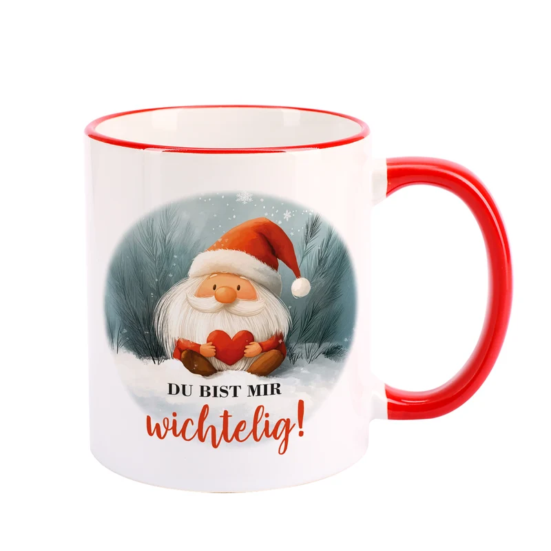 Keramiktasse mit Wichtel & Spruch 'Du bist mir wichtelig!' | Wichtelgeschenk zu Weihnachten