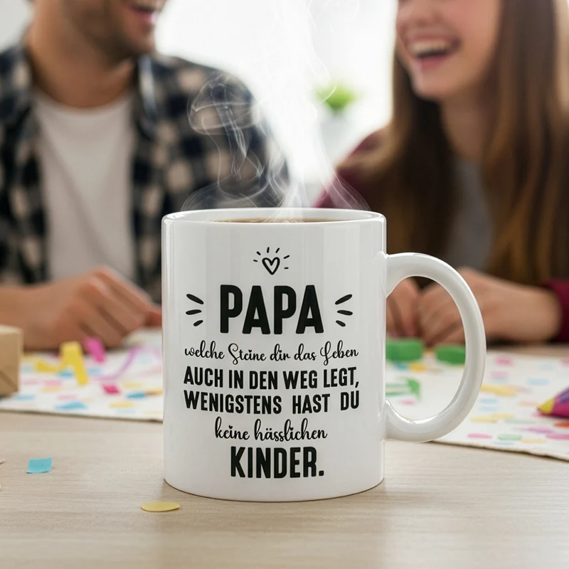 Tasse für Papa mit Spruch wenigstens hast du keine hässlichen Kinder