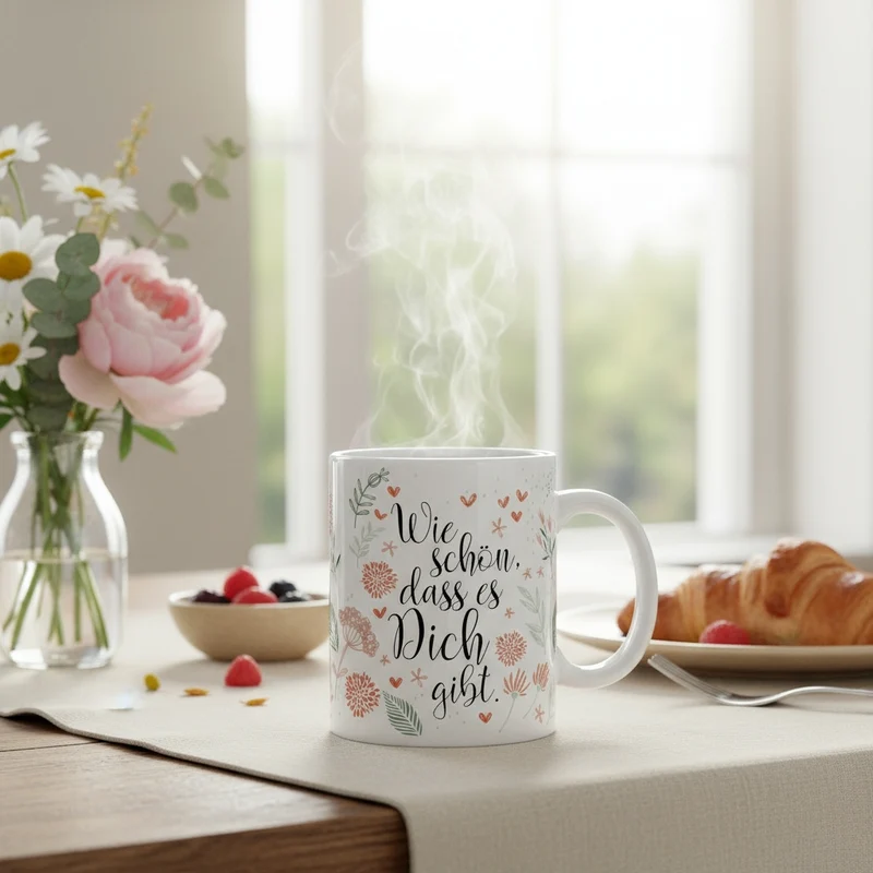 Keramik Tasse - Wie schön, dass es Dich gibt | Geschenk zum Geburtstag, Muttertag oder als Dankeschön