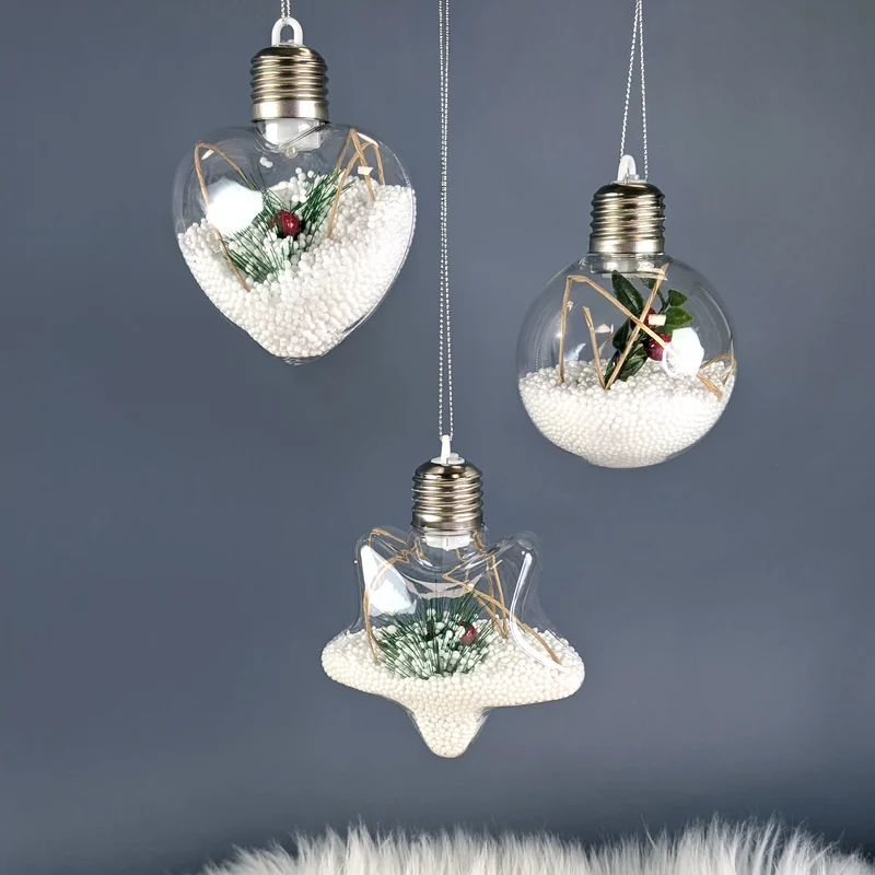 LED Weihnachtskugeln mit Schnee und Zweig in 3 Formen