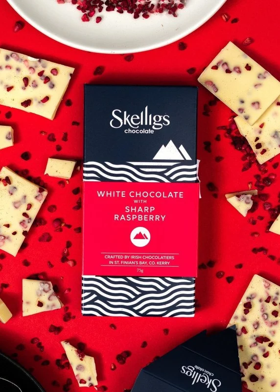 White Chocolate & Sharp Raspberry Chocolate Bar | Skelligs Chocolate