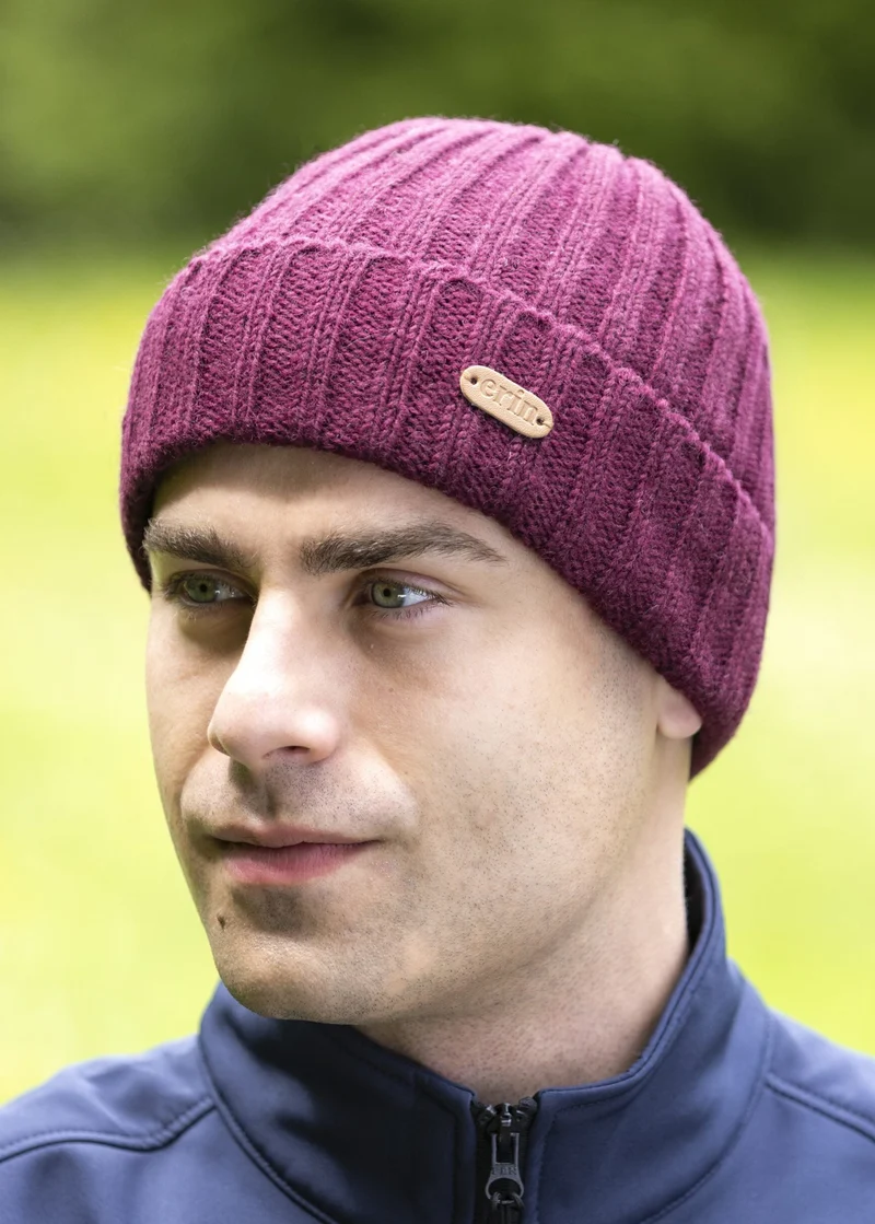 Erin Rib Pullon Hat Turnup Berry Red | 100% Wool Irish Winter Hat