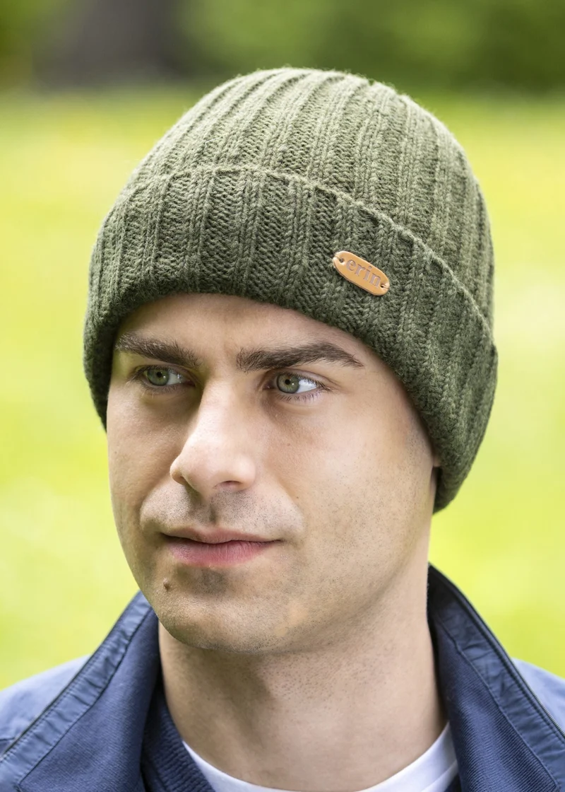 Erin Irish Wool Rib Hat with Fleece Lining | Green