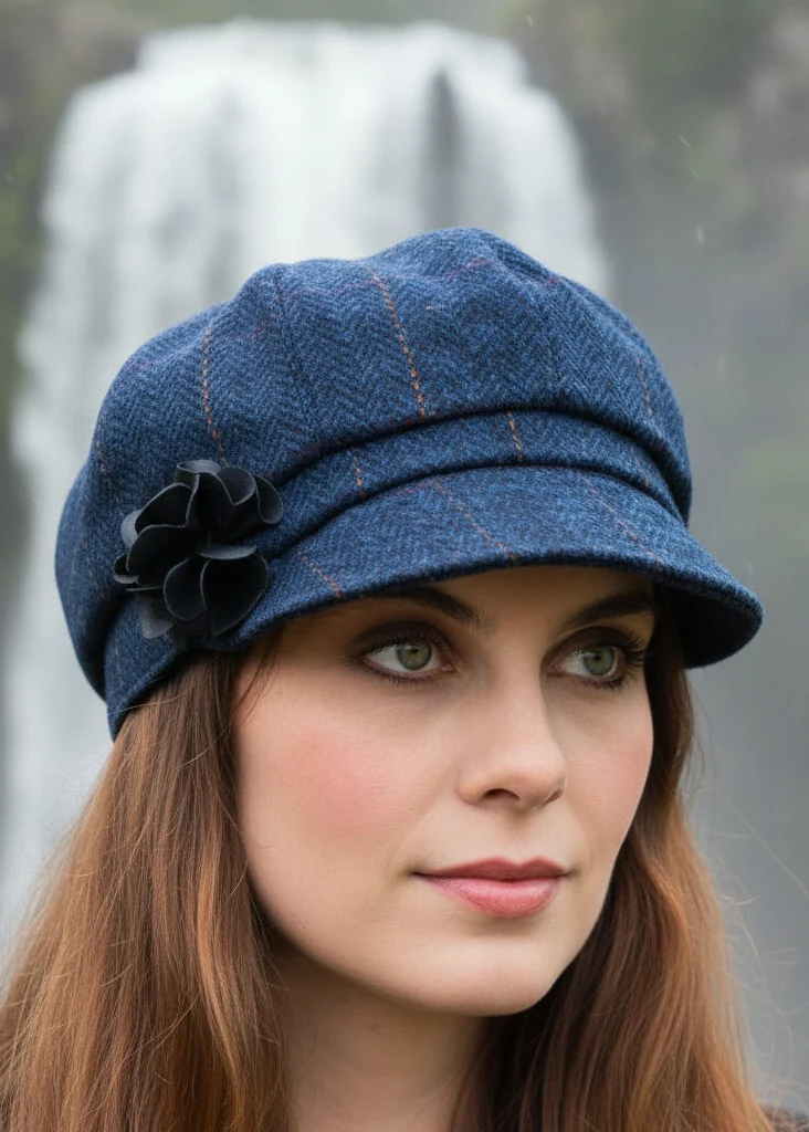 Ladies Blue Tweed Newsboy Cap | Premium Irish Heritage Design