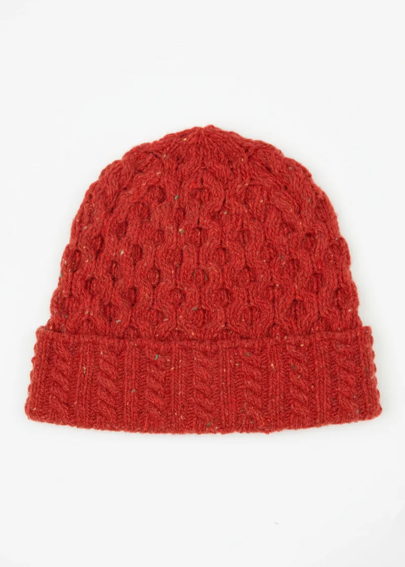 Luxury Aran Hat - Irish Wool & Cashmere Blend | Chilli Red